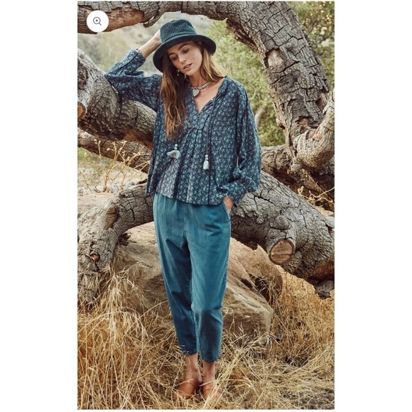 Joie Long Sleeve Dracha Printed Peasant Top Blouse Blue Women's Size S NWT - Picture 1 of 12